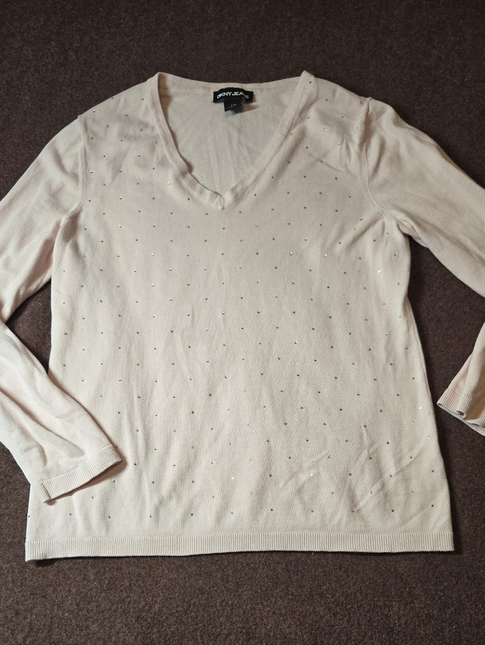 DKNY Jeans Powder Pink Rhinestone Sweater Size Large